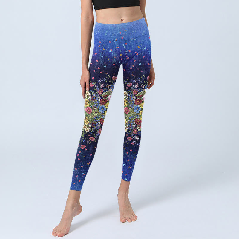 Gradient Color Flower Pattern Print Gym Leggings Women's Yoga Pants