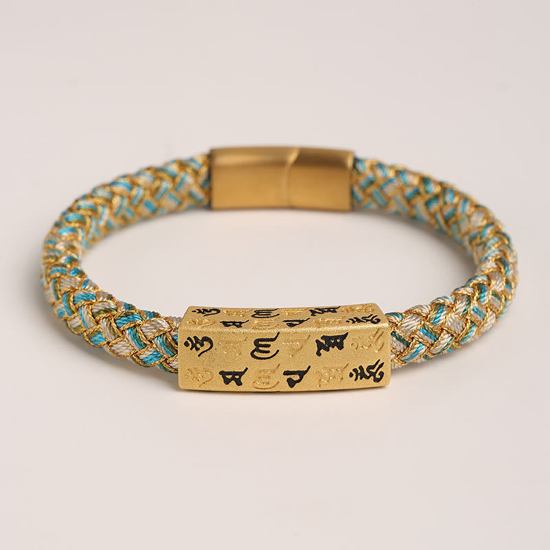 Tibetan Om Mani Padme Hum Various Colors Rope Gold Thread Diamond Knot Luck Buckle Bracelet