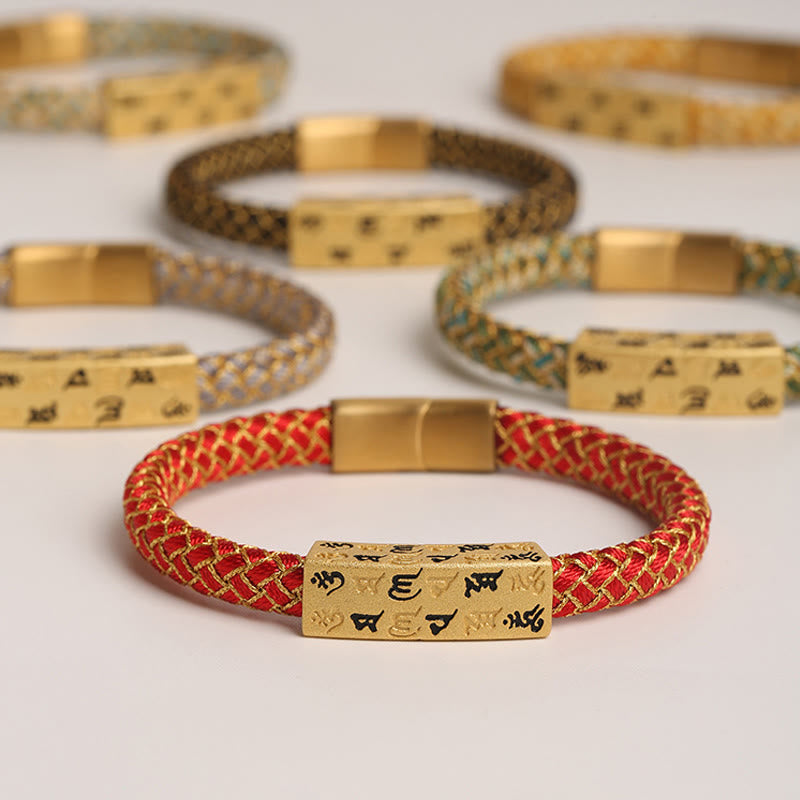 Tibetan Om Mani Padme Hum Various Colors Rope Gold Thread Diamond Knot Luck Buckle Bracelet