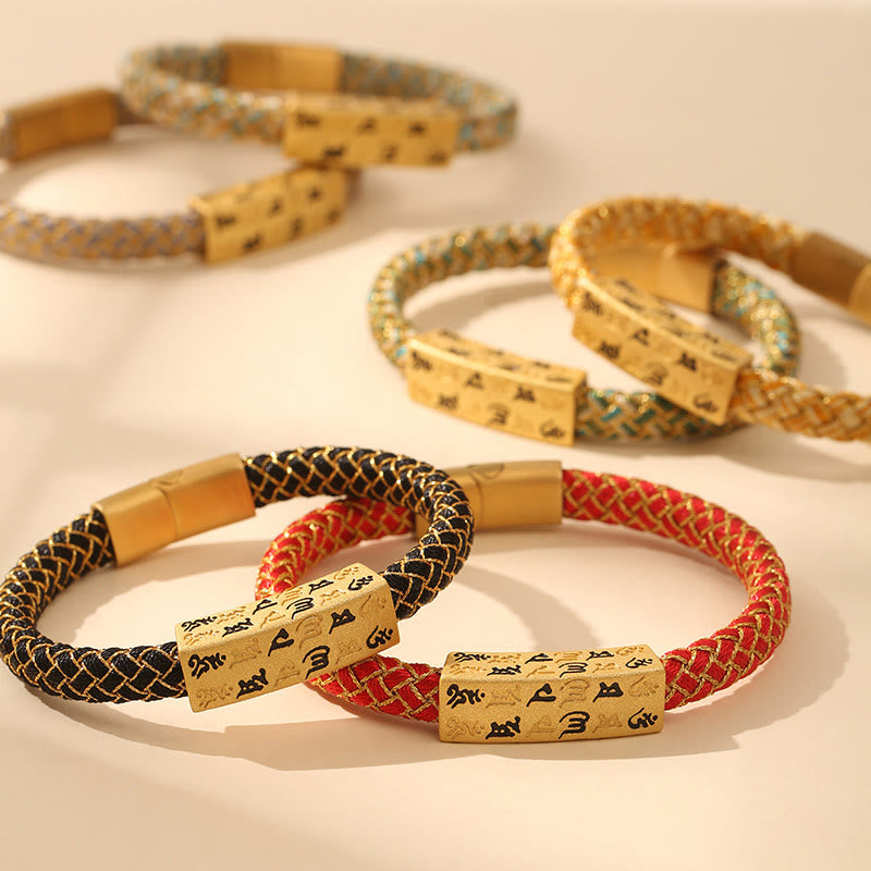 Tibetan Om Mani Padme Hum Various Colors Rope Gold Thread Diamond Knot Luck Buckle Bracelet