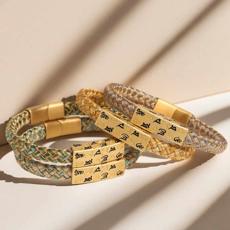 Tibetan Om Mani Padme Hum Various Colors Rope Gold Thread Diamond Knot Luck Buckle Bracelet