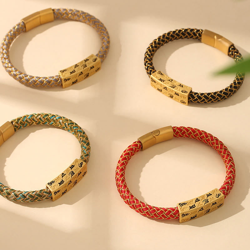Tibetan Om Mani Padme Hum Various Colors Rope Gold Thread Diamond Knot Luck Buckle Bracelet
