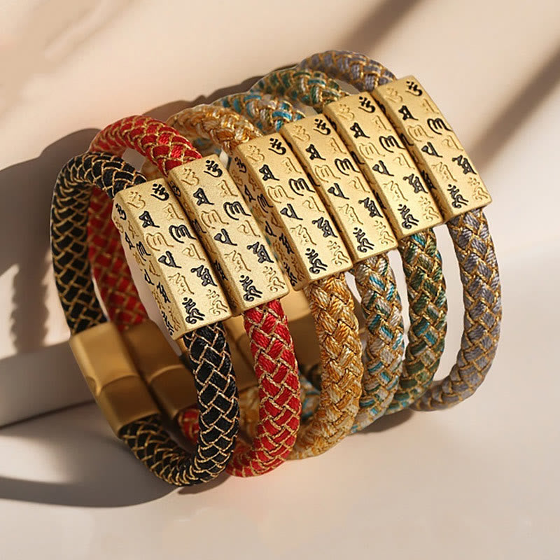 Tibetan Om Mani Padme Hum Various Colors Rope Gold Thread Diamond Knot Luck Buckle Bracelet