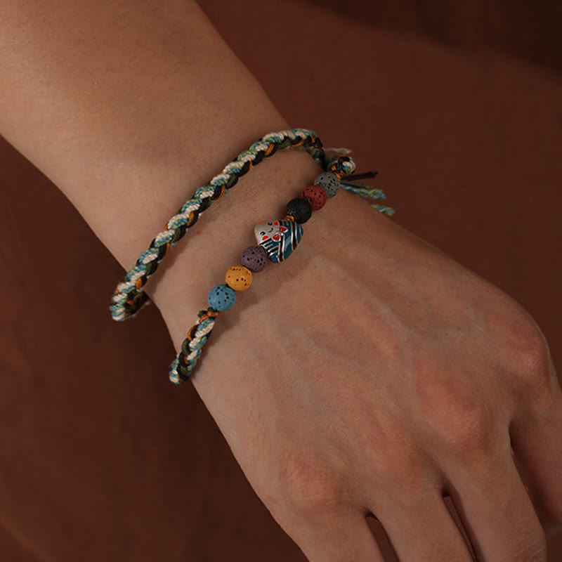 Dragon Boat Festival Colorful Rope Lava Rock Fu Character Rice Dumplings Luck Braided Bracelet