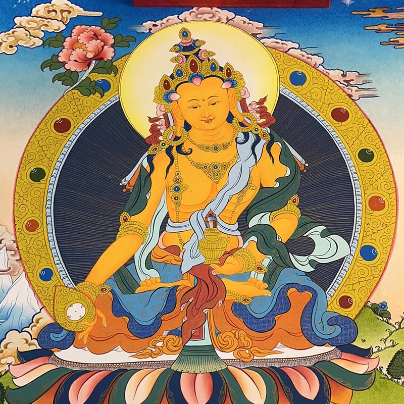 Tibetan Thangka Painting Yellow God of Wealth Green Tara Avalokitesvara Handmade Decoration Blind Box(Random Style)