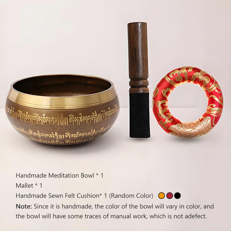 Handcrafted Singing Bowl Scripture Pattern for and Meditation Sound Bowl Set