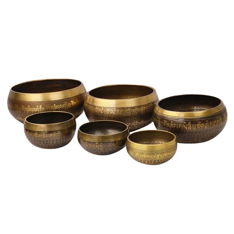 Handcrafted Singing Bowl Scripture Pattern for and Meditation Sound Bowl Set