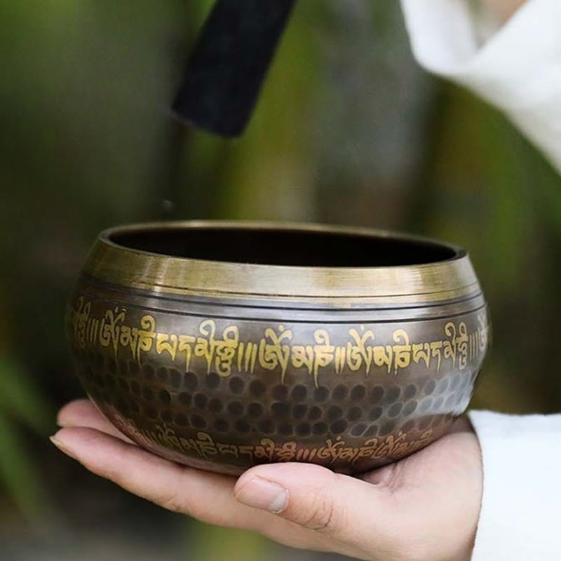 Handcrafted Singing Bowl Scripture Pattern for and Meditation Sound Bowl Set
