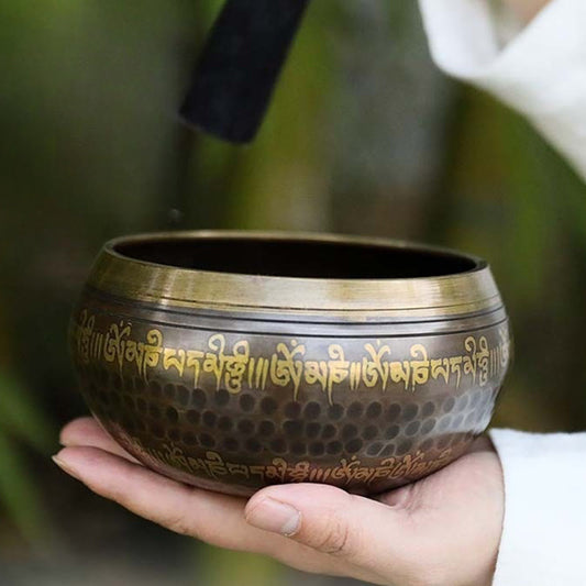 Handcrafted Singing Bowl Scripture Pattern for and Meditation Sound Bowl Set