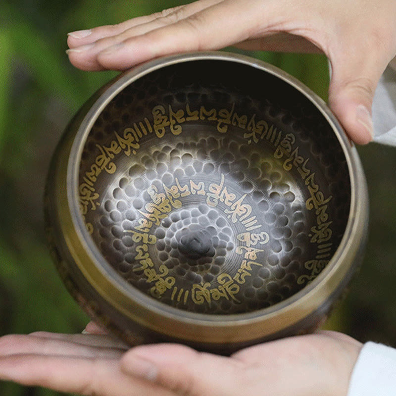 Handcrafted Singing Bowl Scripture Pattern for and Meditation Sound Bowl Set