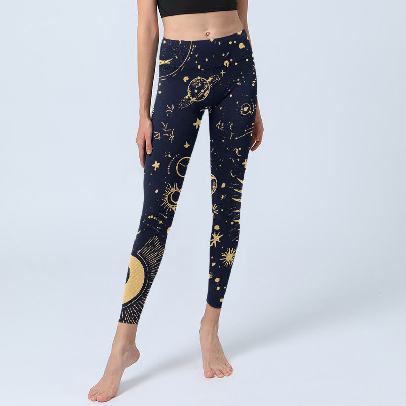 Moon Star Universepattern Print Gym Leggings Women's Yoga Pants