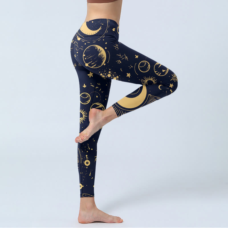 Moon Star Universepattern Print Gym Leggings Women's Yoga Pants