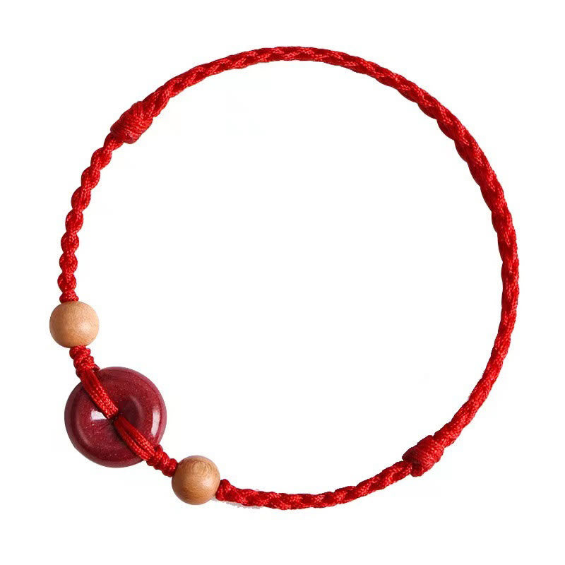 Peach Wood Peace Buckle Cinnabar Wealth String Bracelet Anklet