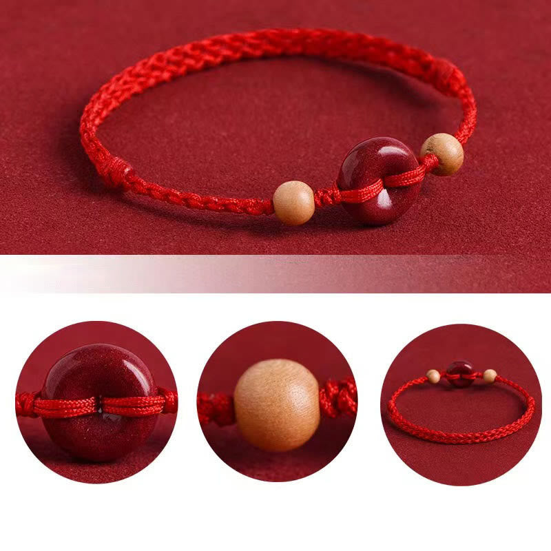 Peach Wood Peace Buckle Cinnabar Wealth String Bracelet Anklet