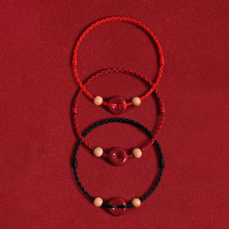 Peach Wood Peace Buckle Cinnabar Wealth String Bracelet Anklet