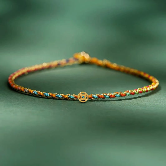 Colorful Rope Luck Coin Bead Abundance Extra Thin Braided Bracelet