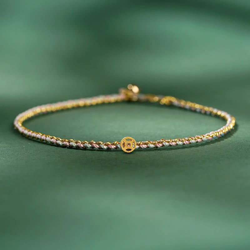 Colorful Rope Luck Coin Bead Abundance Extra Thin Braided Bracelet