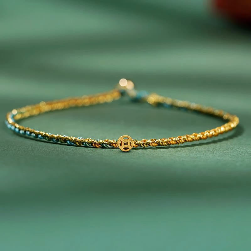Colorful Rope Luck Coin Bead Abundance Extra Thin Braided Bracelet