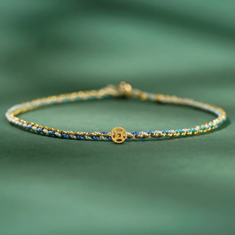 Colorful Rope Luck Coin Bead Abundance Extra Thin Braided Bracelet
