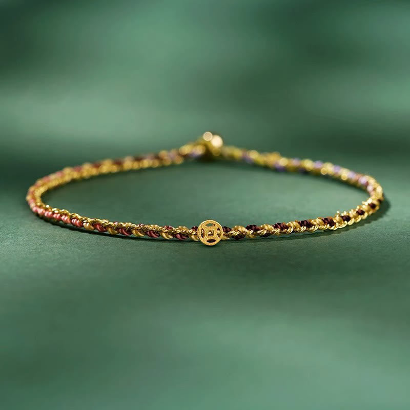 Colorful Rope Luck Coin Bead Abundance Extra Thin Braided Bracelet
