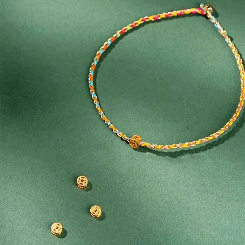 Colorful Rope Luck Coin Bead Abundance Extra Thin Braided Bracelet