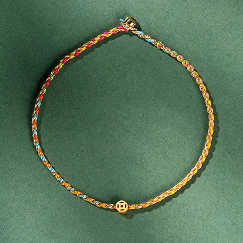 Colorful Rope Luck Coin Bead Abundance Extra Thin Braided Bracelet