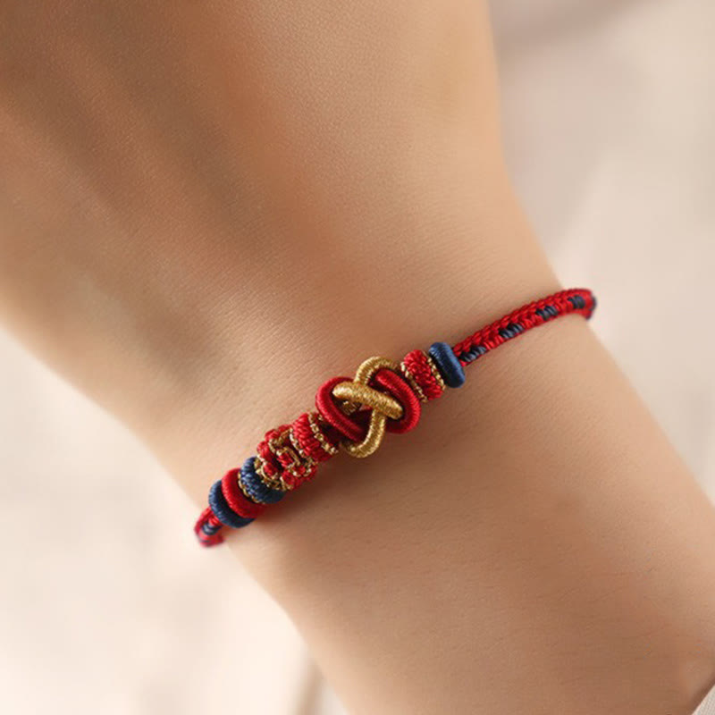 Handcrafted Peach Blossom Peace Knot Colorful Rope Adjustable Bracelet