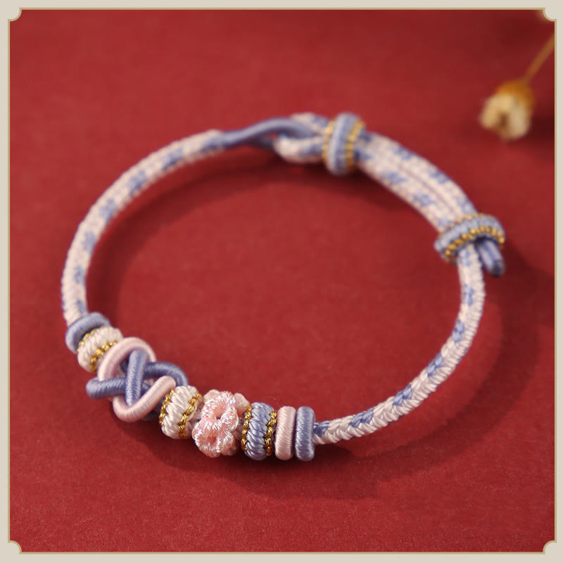 Handcrafted Peach Blossom Peace Knot Colorful Rope Adjustable Bracelet