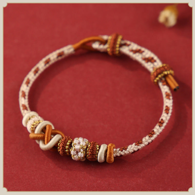 Handcrafted Peach Blossom Peace Knot Colorful Rope Adjustable Bracelet