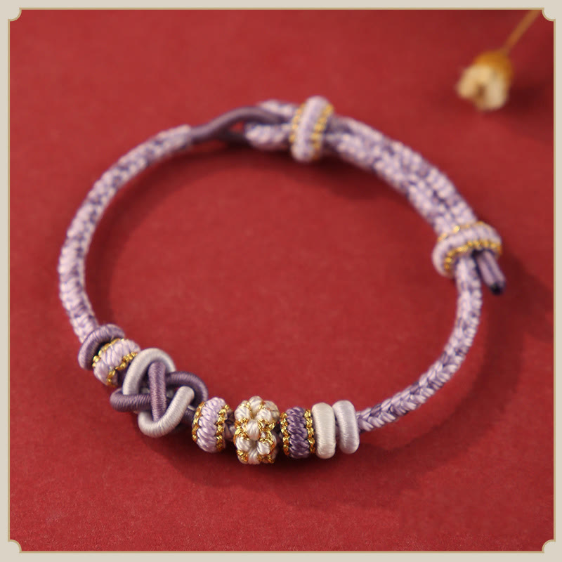 Handcrafted Peach Blossom Peace Knot Colorful Rope Adjustable Bracelet