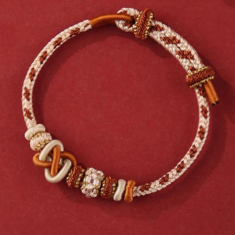 Handcrafted Peach Blossom Peace Knot Colorful Rope Adjustable Bracelet