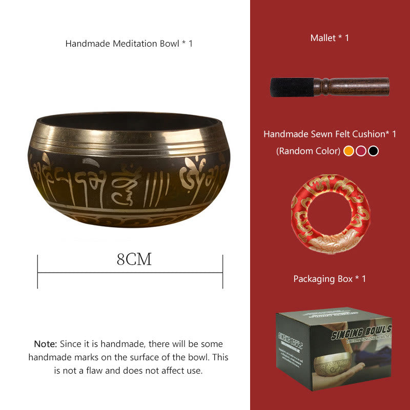 Handmade Singing Bowl Buddha Eyes Scripture Pattern for and Meditation Sound Bowl Set