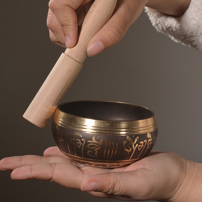 Handmade Singing Bowl Buddha Eyes Scripture Pattern for and Meditation Sound Bowl Set