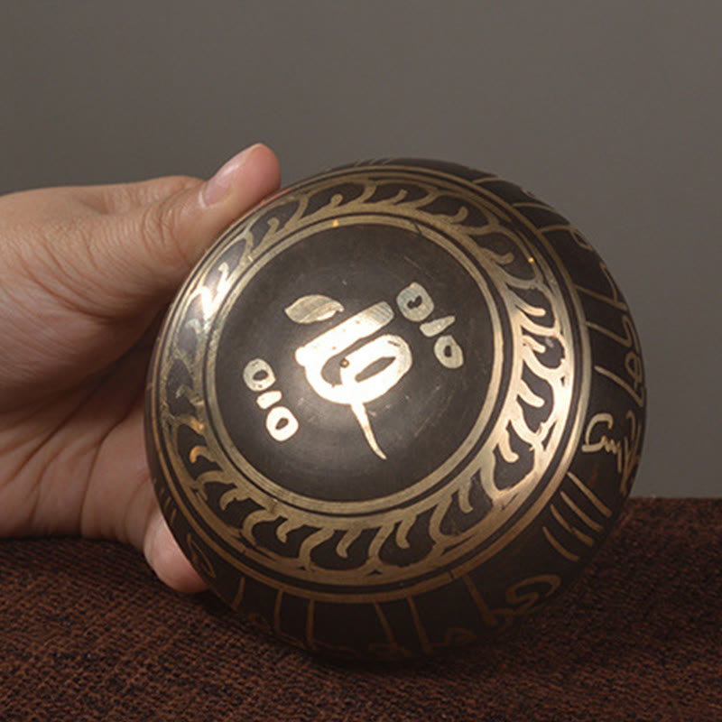 Handmade Singing Bowl Buddha Eyes Scripture Pattern for and Meditation Sound Bowl Set