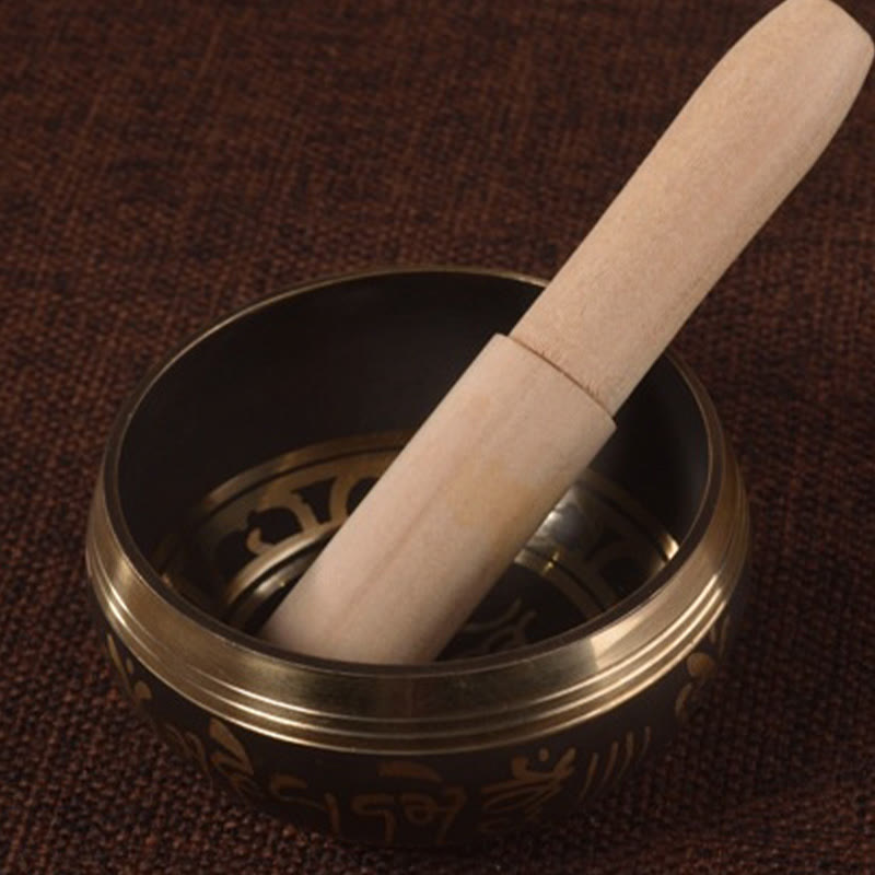 Handmade Singing Bowl Buddha Eyes Scripture Pattern for and Meditation Sound Bowl Set