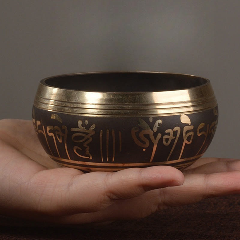 Handmade Singing Bowl Buddha Eyes Scripture Pattern for and Meditation Sound Bowl Set