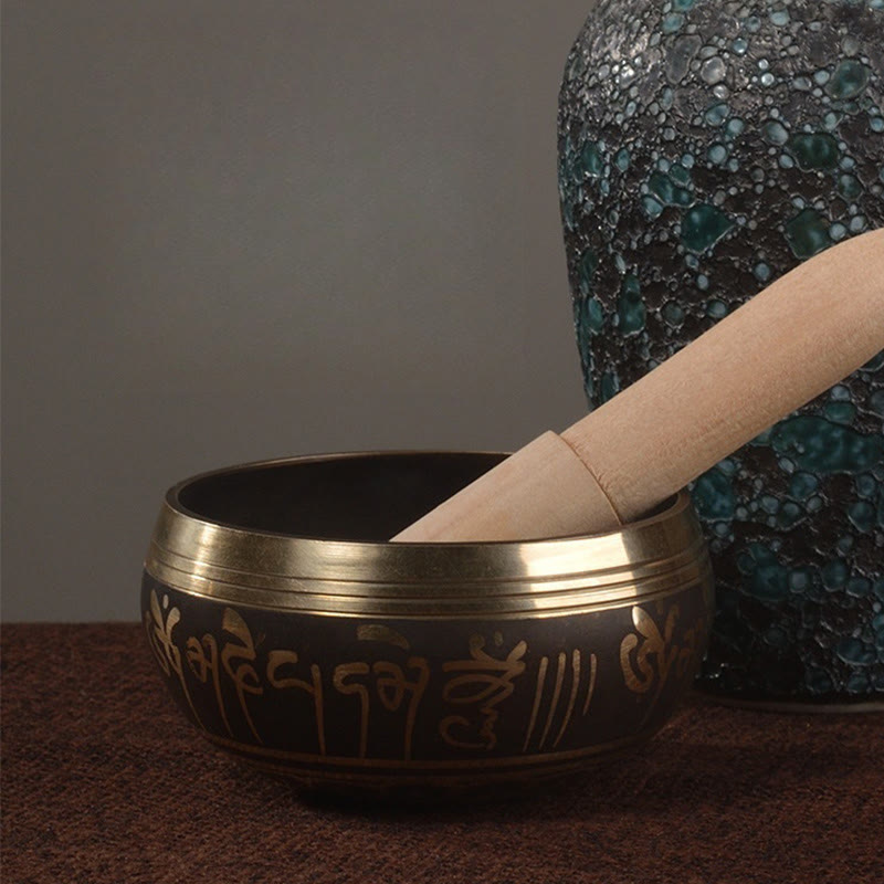 Handmade Singing Bowl Buddha Eyes Scripture Pattern for and Meditation Sound Bowl Set