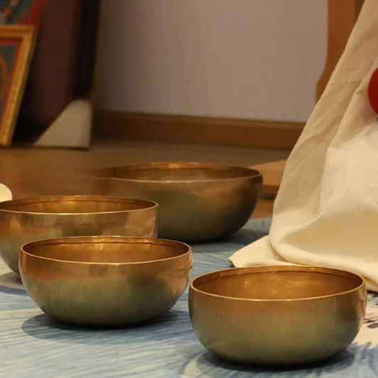 Handmade Nepal Golden Singing Bowl Simple Design for and Meditation Sound Bowl Set