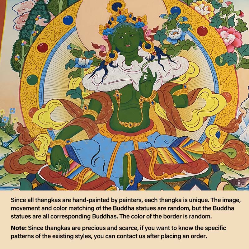 Tibetan Thangka Painting Yellow God of Wealth Green Tara Avalokitesvara Handmade Decoration Blind Box(Random Style)