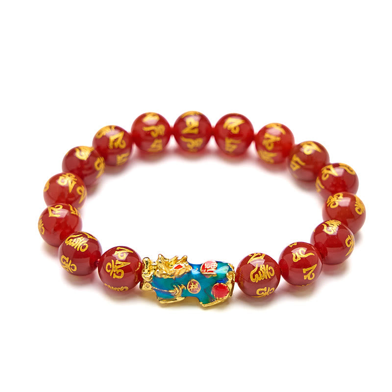 Red Agate Color Change PiXiu Om Mani Padme Hum Calm Bracelet