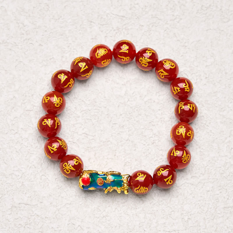 Red Agate Color Change PiXiu Om Mani Padme Hum Calm Bracelet