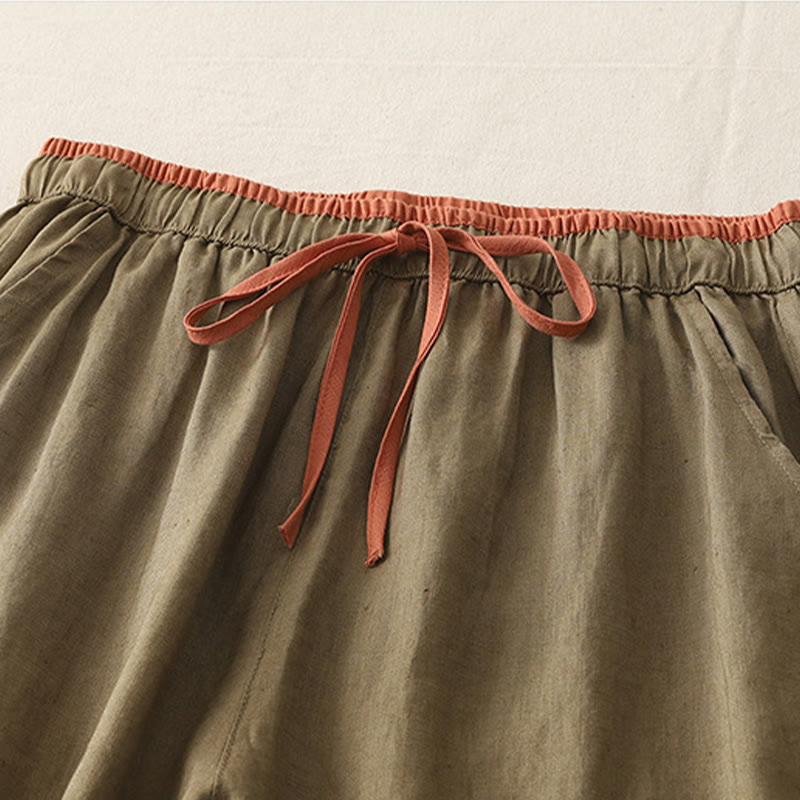 Casual Colorblock Drawstring Women's Wide Leg Pants With Pockets