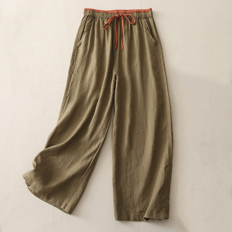 Casual Colorblock Drawstring Women's Wide Leg Pants With Pockets