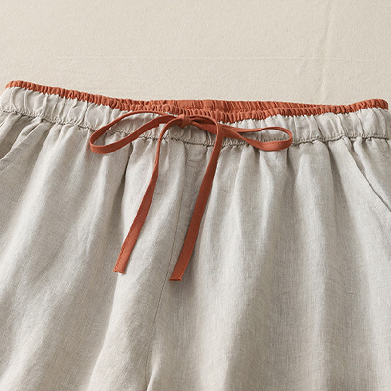 Casual Colorblock Drawstring Women's Wide Leg Pants With Pockets