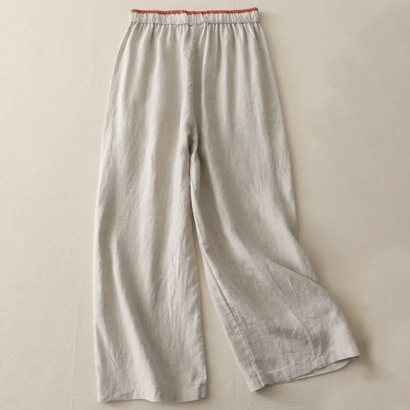 Casual Colorblock Drawstring Women's Wide Leg Pants With Pockets