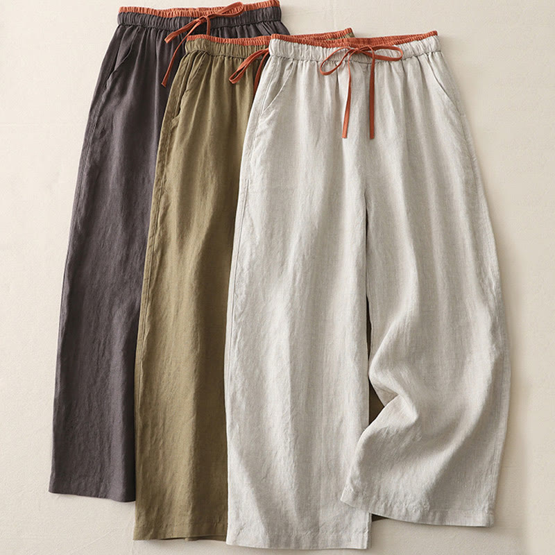 Casual Colorblock Drawstring Women's Wide Leg Pants With Pockets