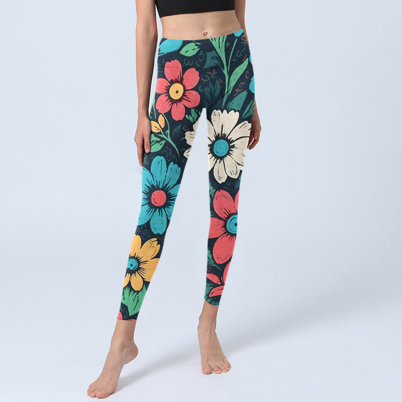 Colorful Flower Pattern Print Gym Leggings Women's Yoga Pants