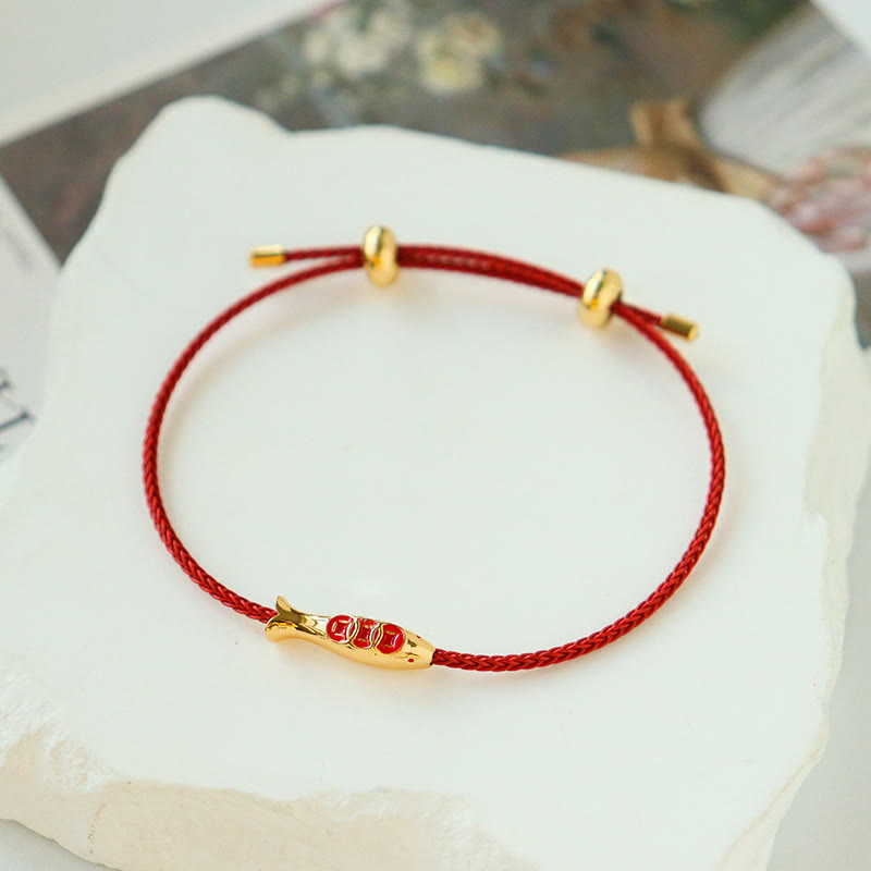 Brass Koi Fish Red String Wealth Bracelet