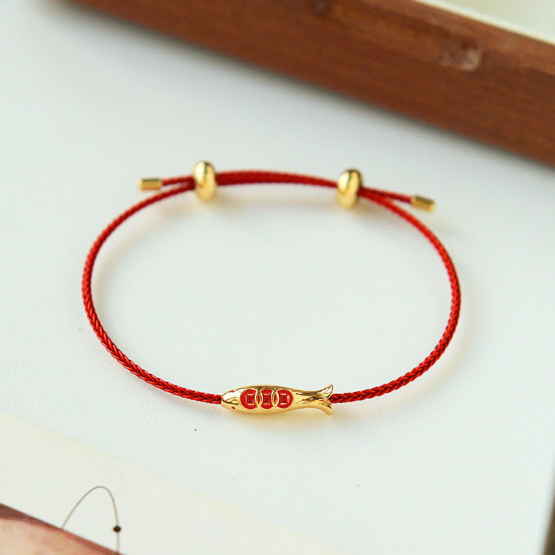 Brass Koi Fish Red String Wealth Bracelet