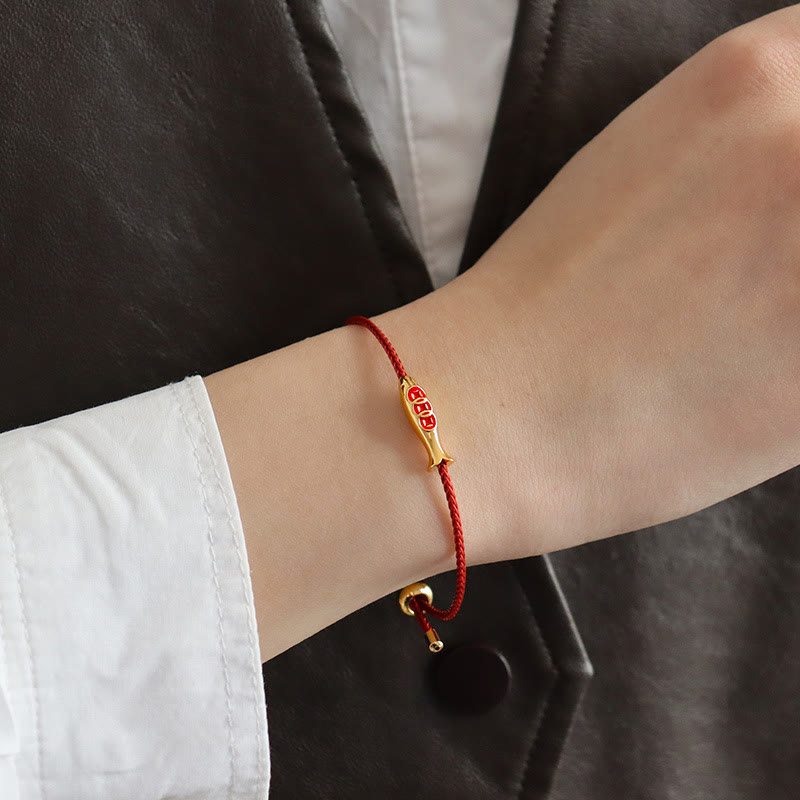 Brass Koi Fish Red String Wealth Bracelet